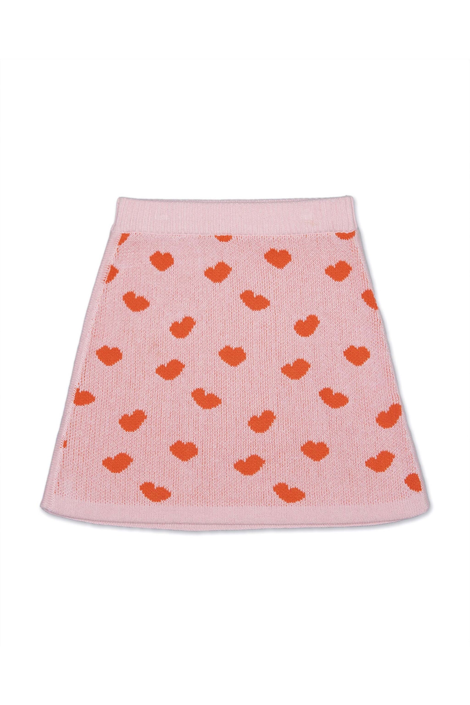 Girl wearing the MIKA & MILO Love Hearts Skirt with the matching jumper in rose pink