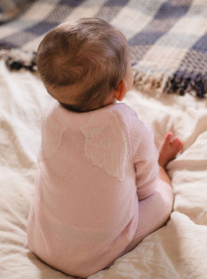 Give your Little One Wings with this sweet little 2 ply Angel Onesie in Blush Pink. After all, aren’t all our Tiny Ones the sweetest of angels?   Made with the softest cashmere/ merino blend from Inner Mongolia, it will keep your Little One cosy and warm all winter long. 